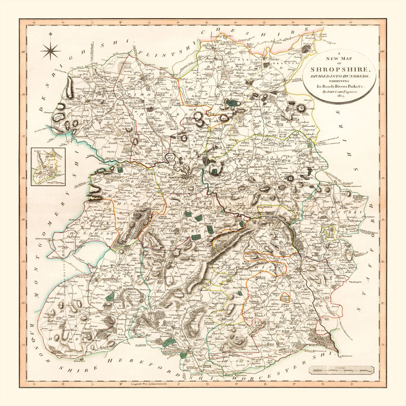 Size comparison using Vintage Map of Shropshire County England, 1805