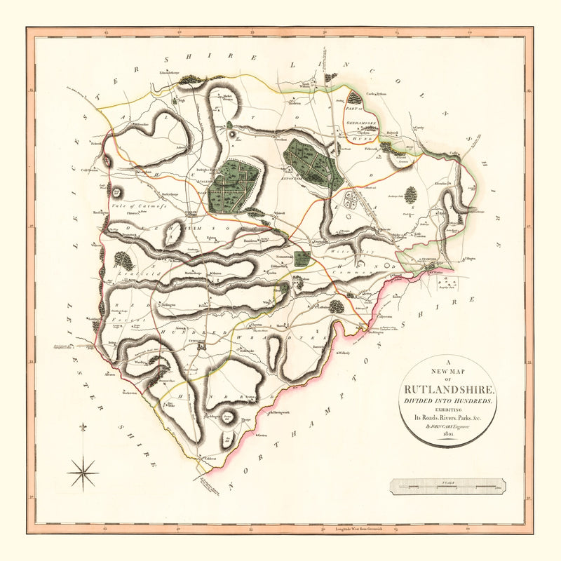 Size comparison using Vintage Map of Rutlandshire County England, 1801