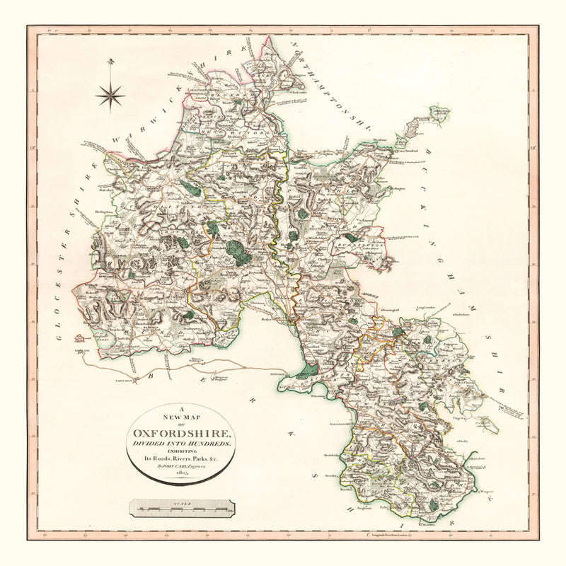 Size comparison using Vintage Map of Oxfordshire County England, 1805