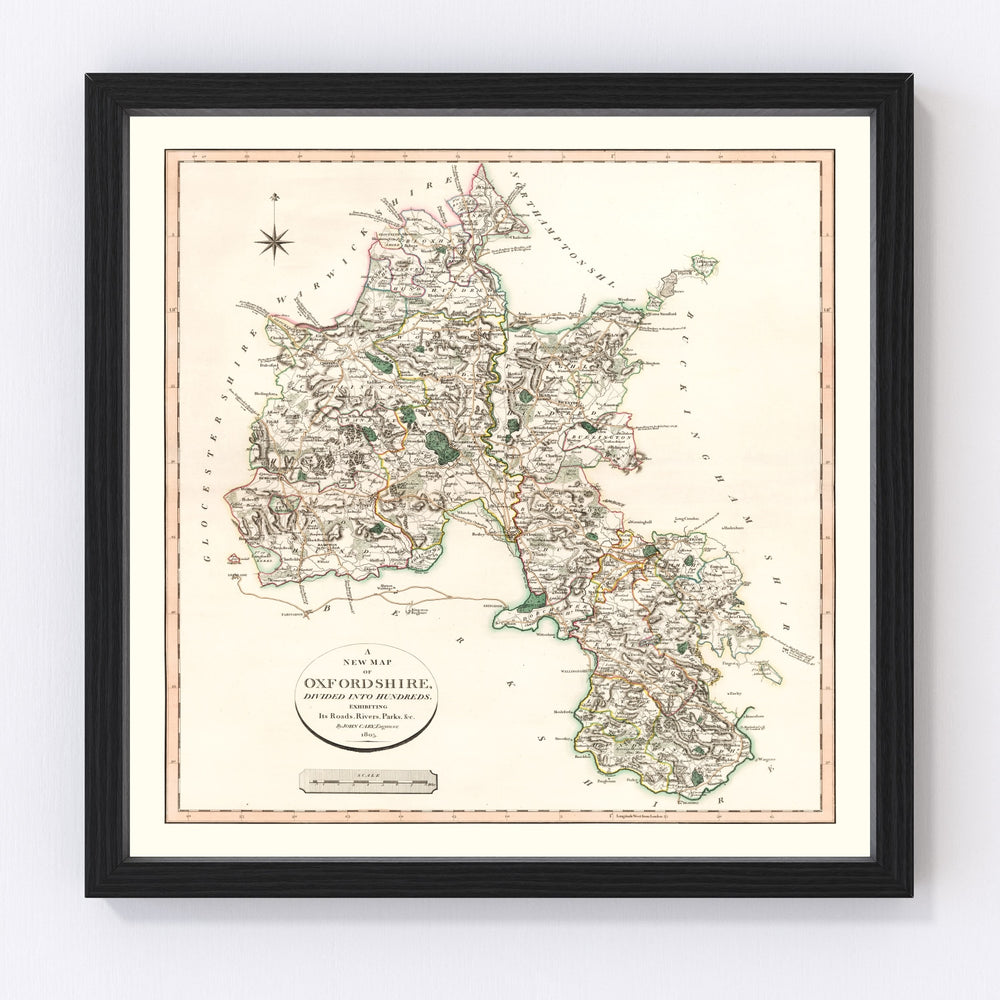 Oxfordshire County England Vintage Map 1805