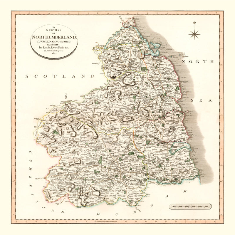 Size comparison using Vintage Map of Northumberland County England, 1807
