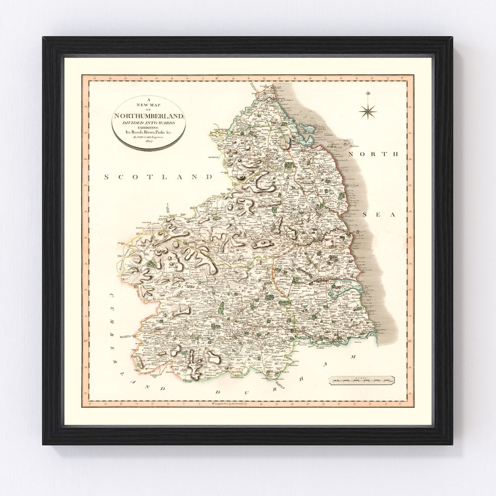 Northumberland County England Vintage Map 1807