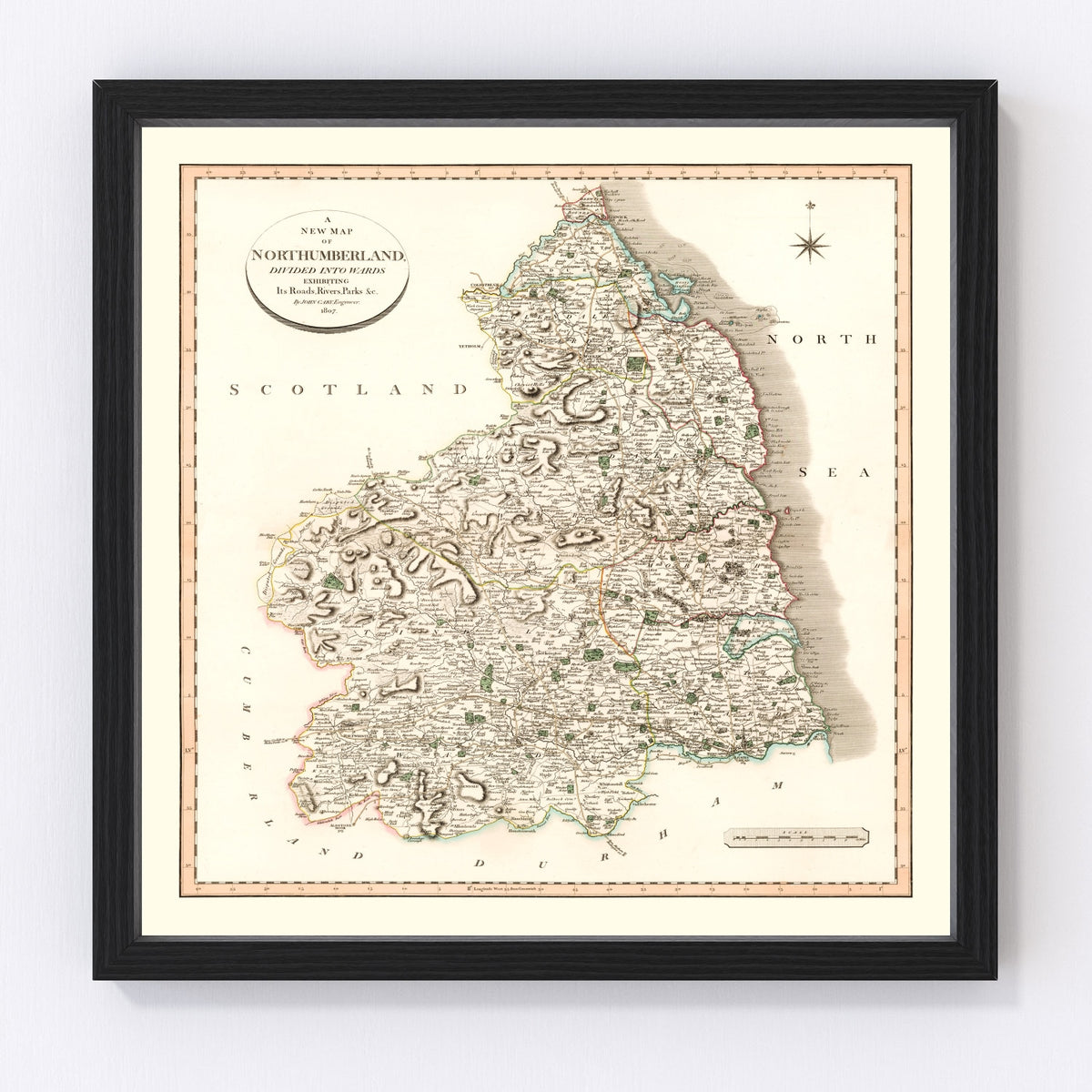Northumberland County England Vintage Map 1807