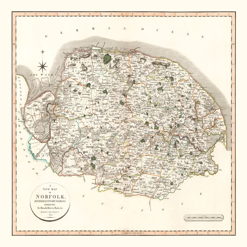 Size comparison using Vintage Map of Norfolk County England, 1807