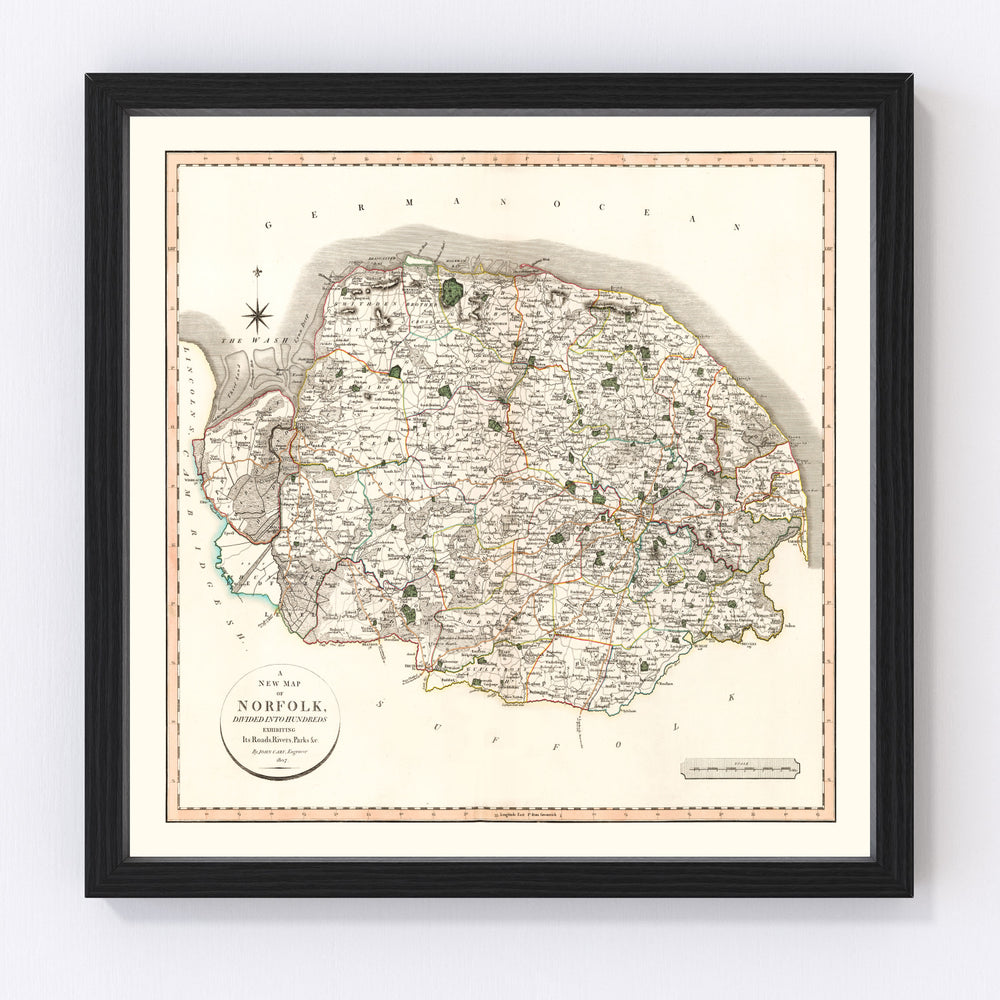 Norfolk County England Vintage Map 1807