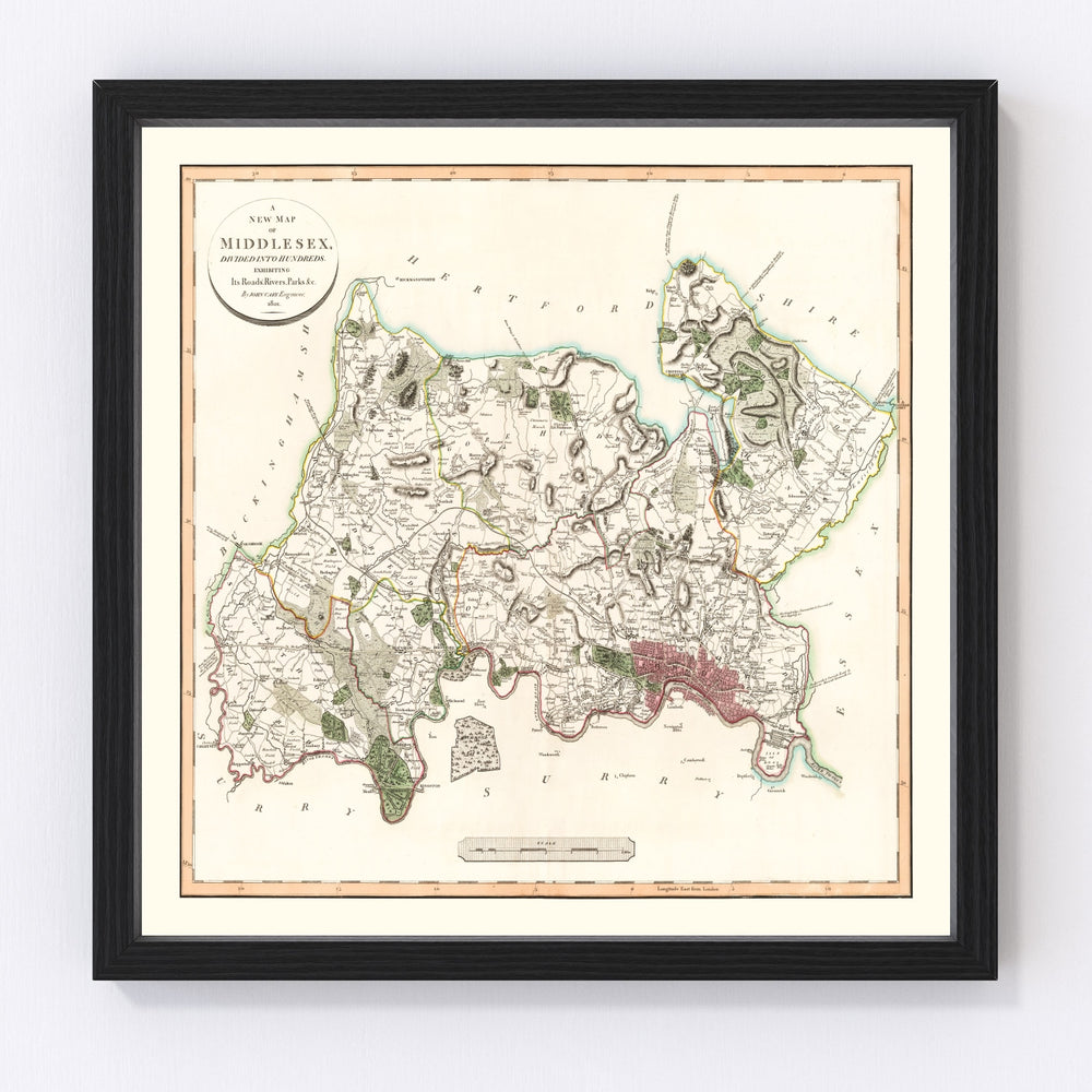 Middlesex County England Vintage Map 1801