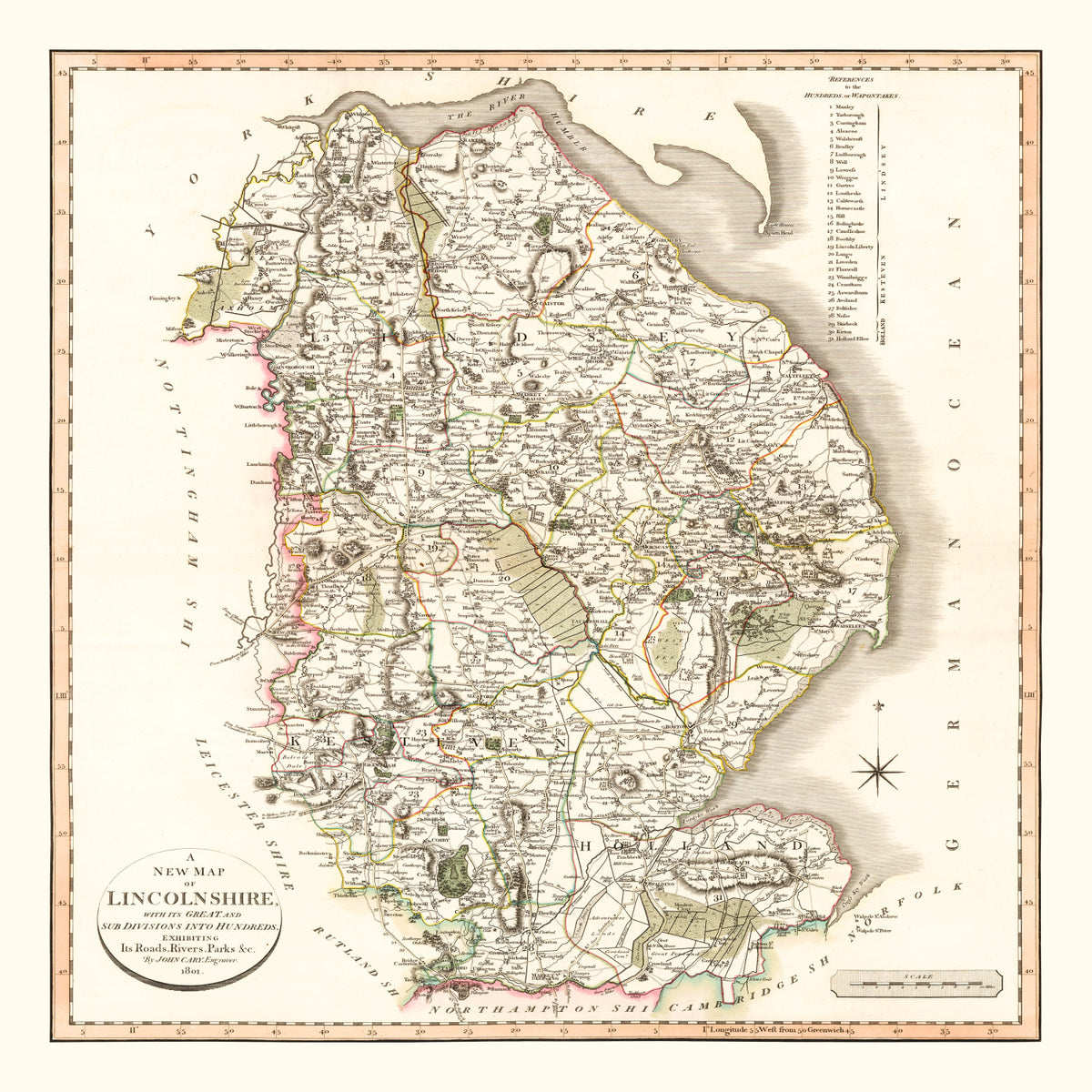 Preview of Vintage Map of Lincolnshire County England, 1801
