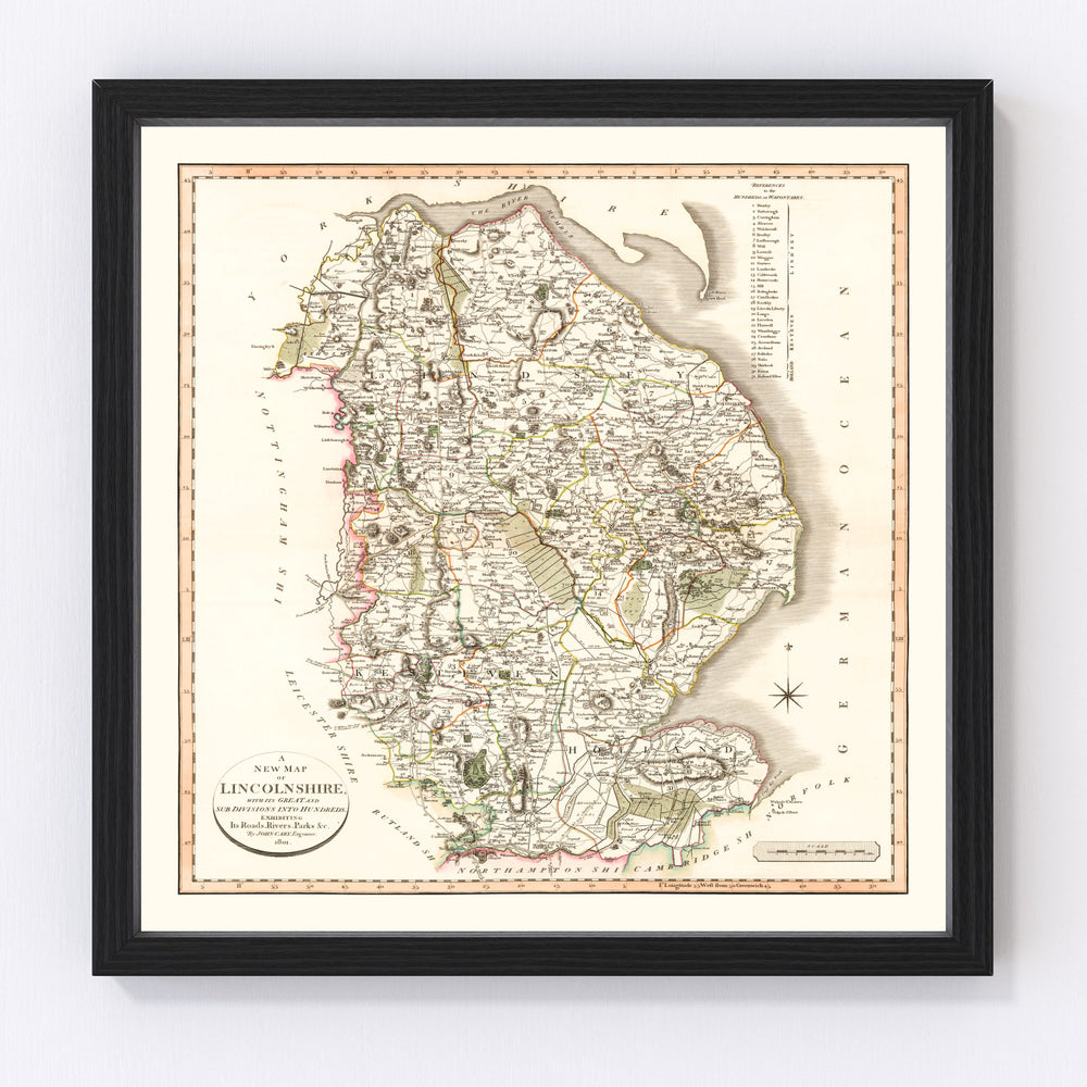 Lincolnshire County England Vintage Map 1801