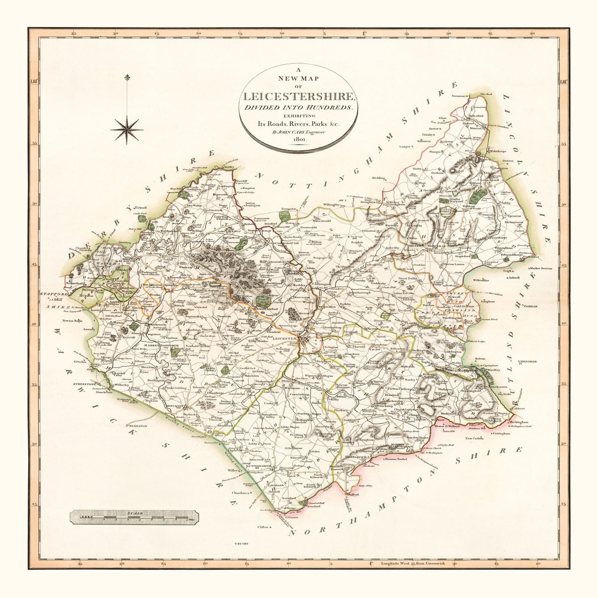Preview of Vintage Map of Leicestershire County England, 1801