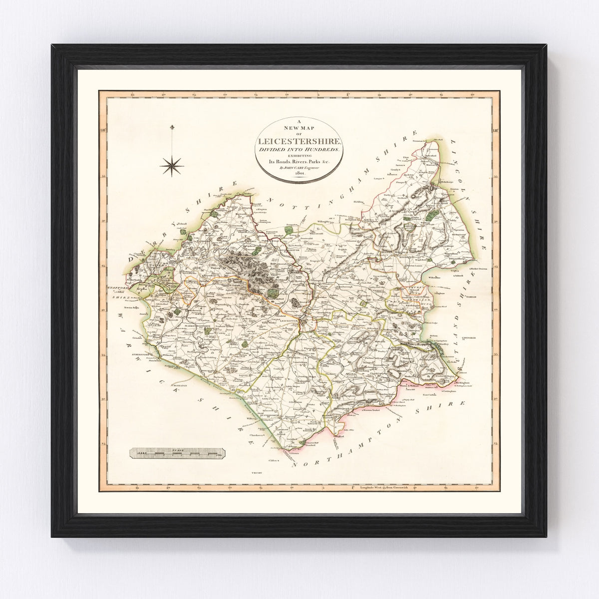 Leicestershire County England Vintage Map 1801