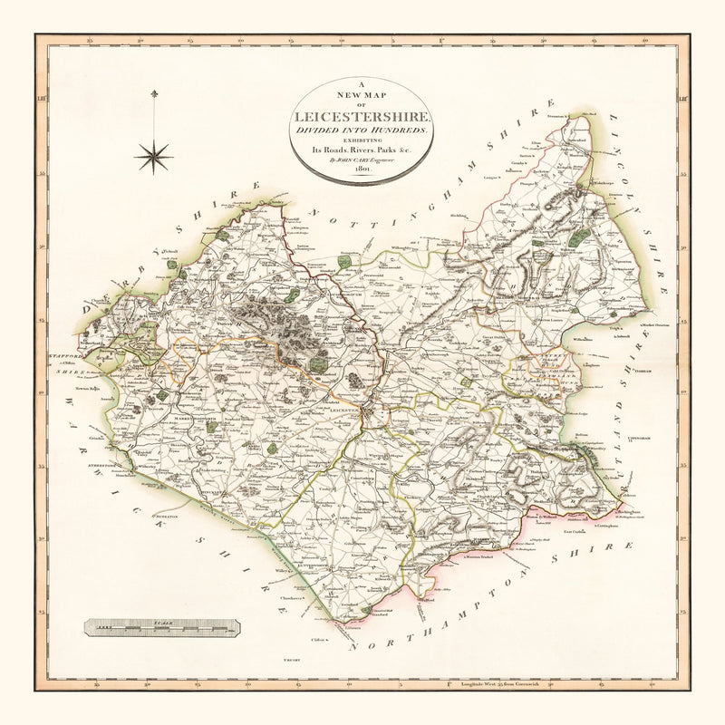 Size comparison using Vintage Map of Lancashire County England, 1806