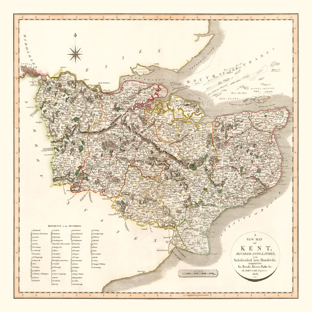 Preview of Vintage Map of Kent County England, 1806