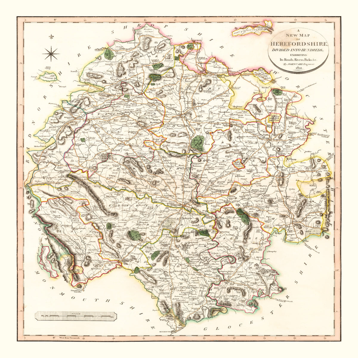 Preview of Vintage Map of Herefordshire County England, 1801