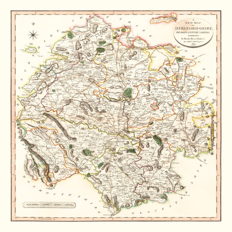 Size comparison using Vintage Map of Herefordshire County England, 1801