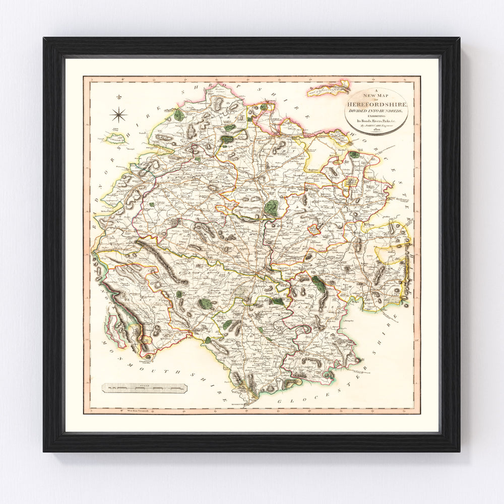 Herefordshire County England Vintage Map 1801