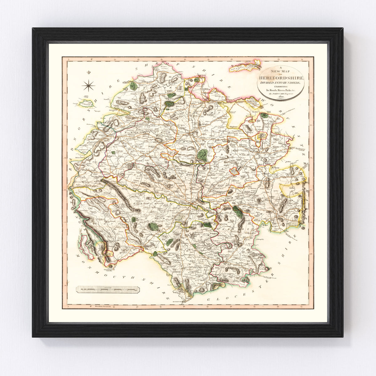 Herefordshire County England Vintage Map 1801