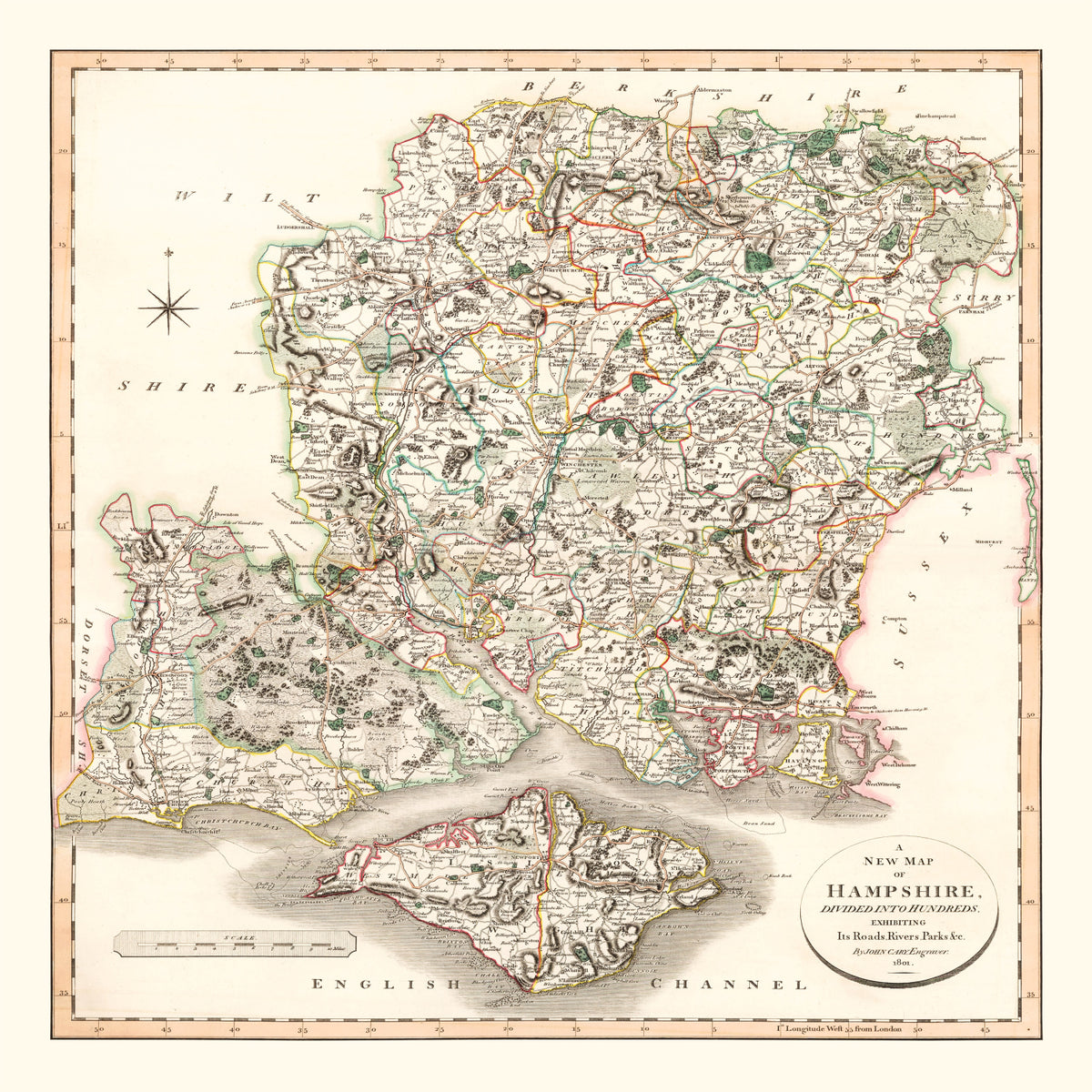 Preview of Vintage Map of Hampshire County England, 1801