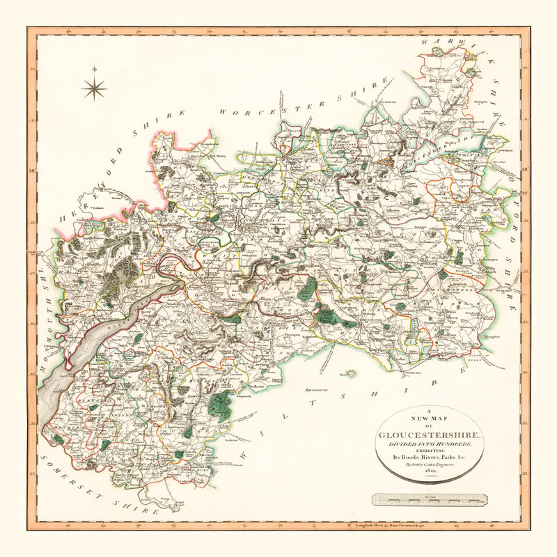 Size comparison using Vintage Map of Gloucestershire County England, 1801