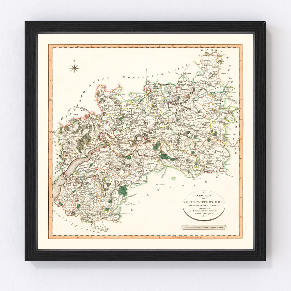 Gloucestershire County England Vintage Map 1801
