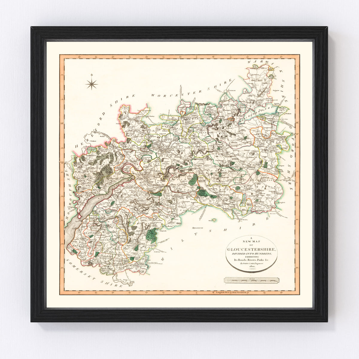 Gloucestershire County England Vintage Map 1801