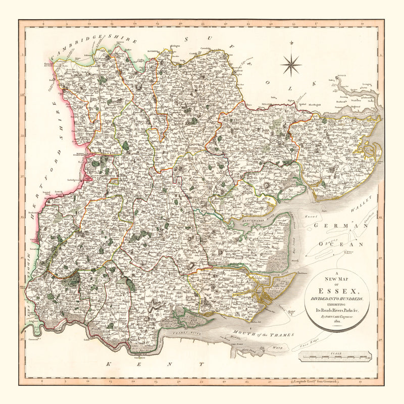 Size comparison using Vintage Map of Essex County England, 1801