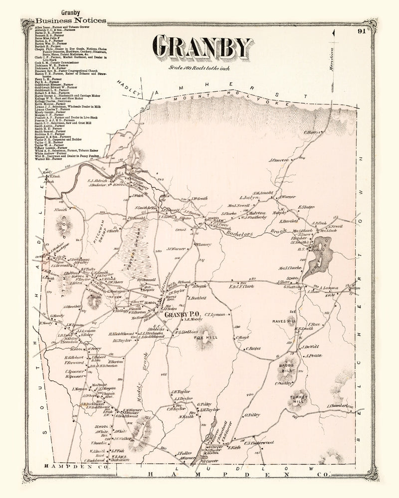 Size comparison using Vintage Map of Granby, Massachusetts 1873
