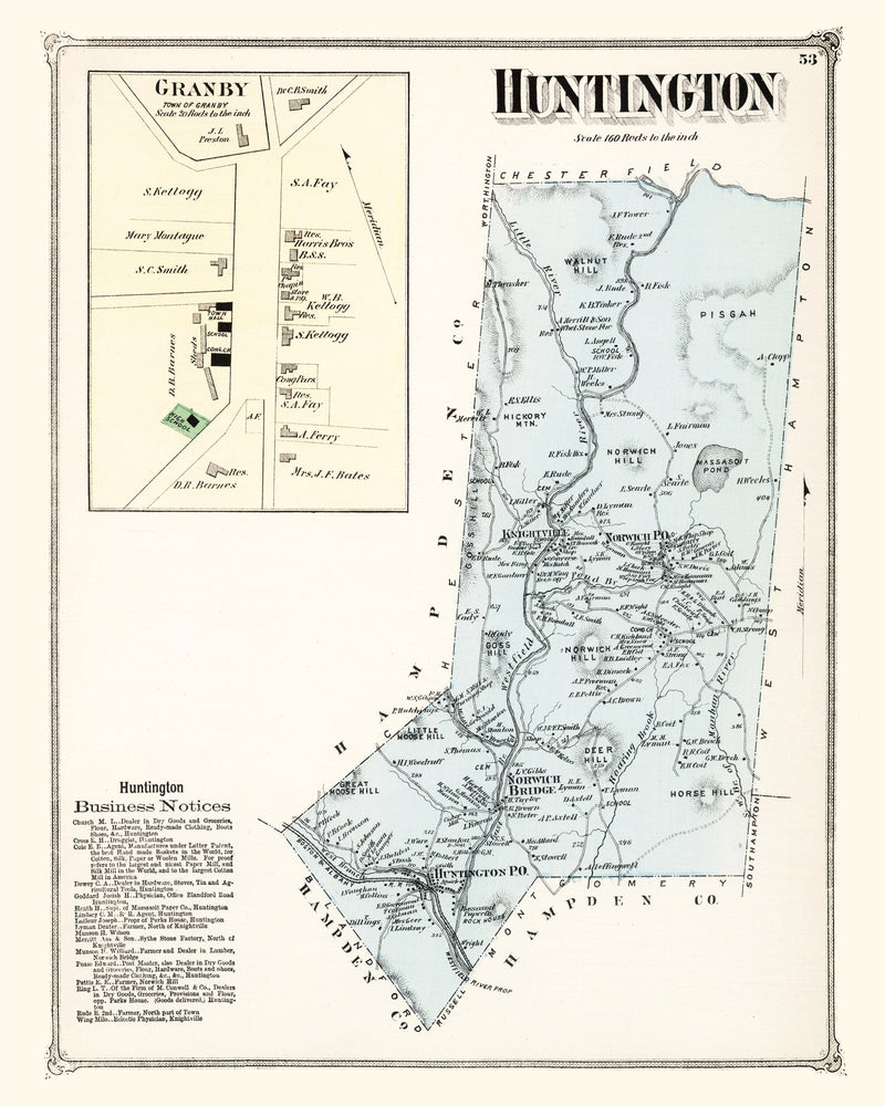 Size comparison using Vintage Map of Huntington, Massachusetts 1873