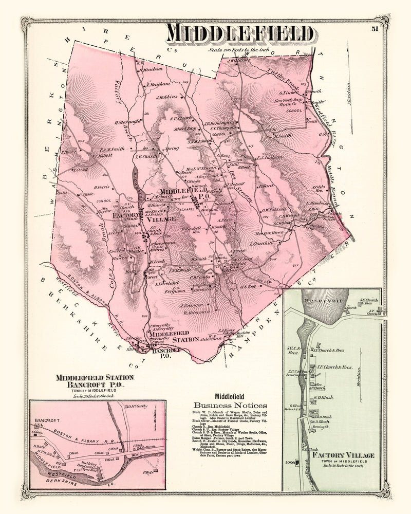 Size comparison using Vintage Map of Middlefield, Massachusetts 1873