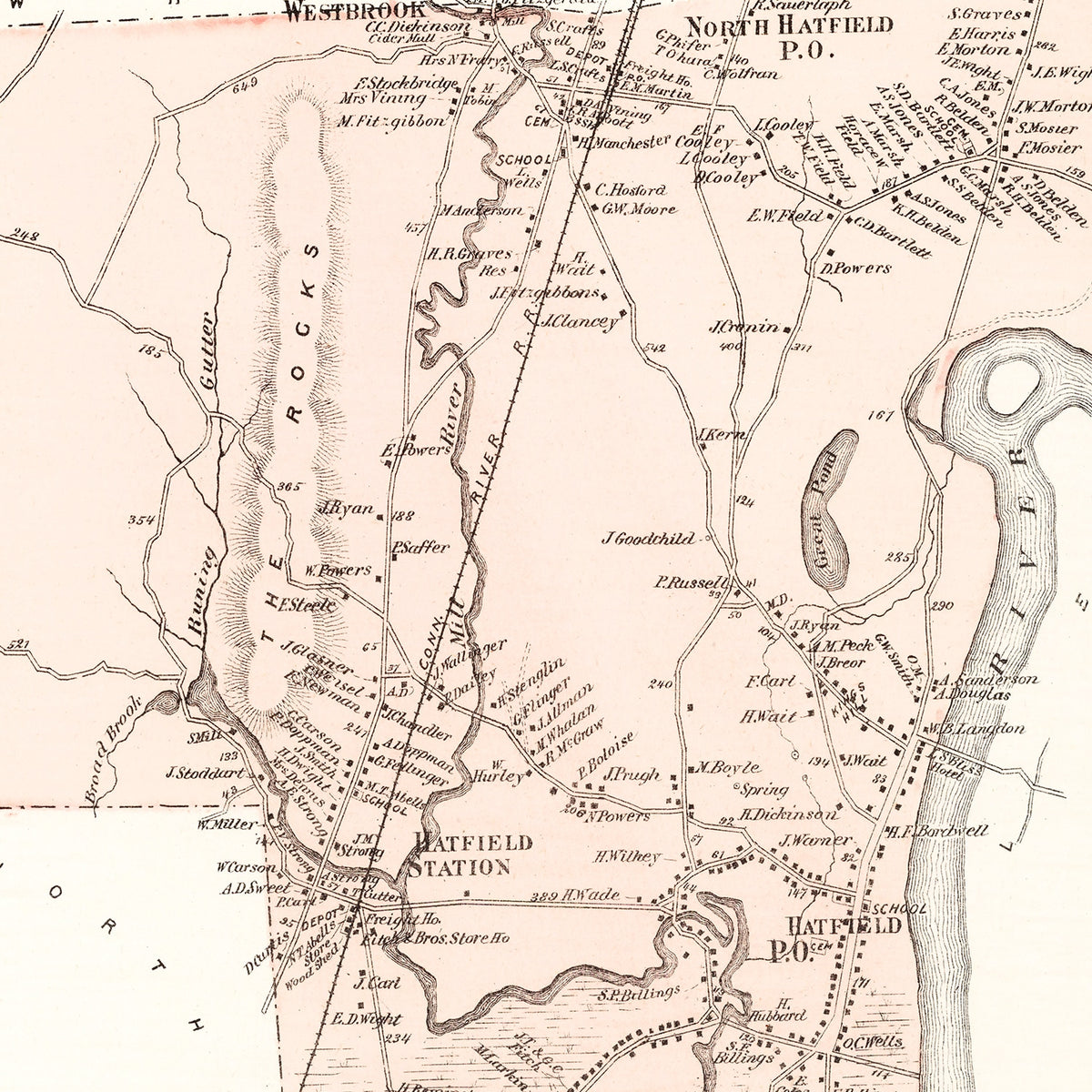 Restored historic details from the 1873 city map of Hatfield, Massachusetts