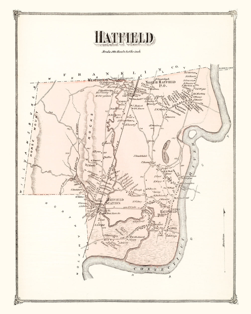 Vintage Map of Hatfield, Massachusetts 1873 print style example