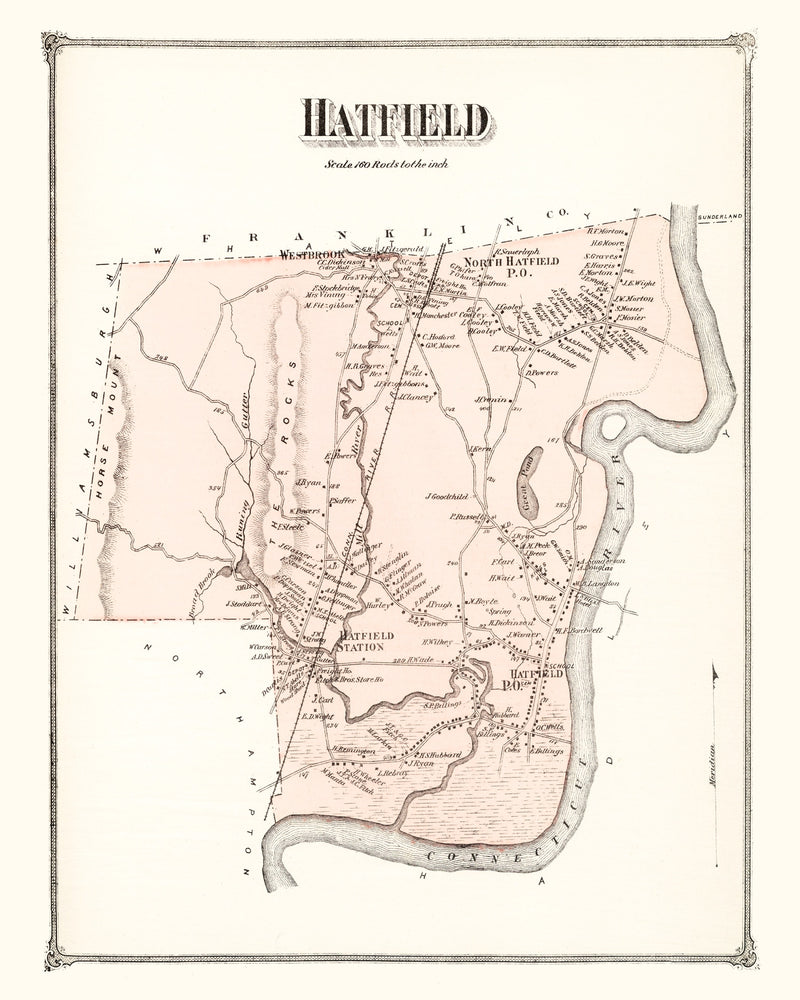 Size comparison using Vintage Map of Hatfield, Massachusetts 1873