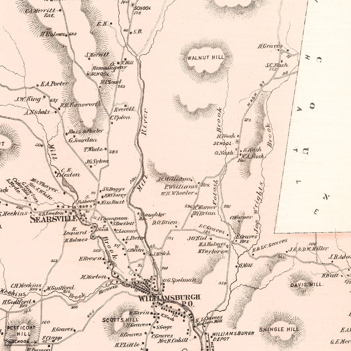 Restored historic details from the 1873 city map of Williamsburg, Massachusetts