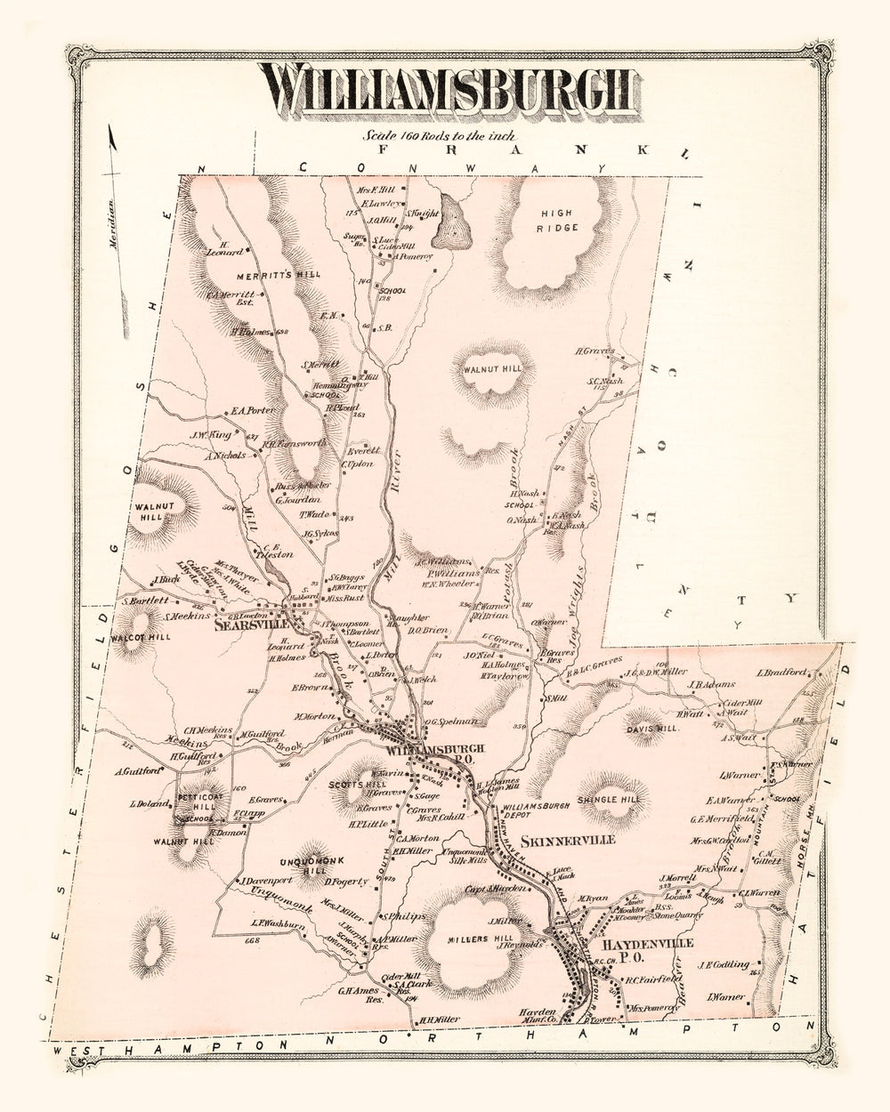 Vintage Map of Williamsburg, Massachusetts 1873 print style example