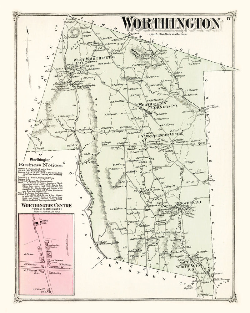 Size comparison using Vintage Map of Worthington, Massachusetts 1873