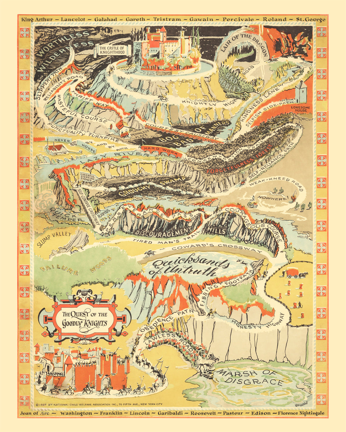Preview of Vintage Map of the Quest of the Goodly Knights, 1927