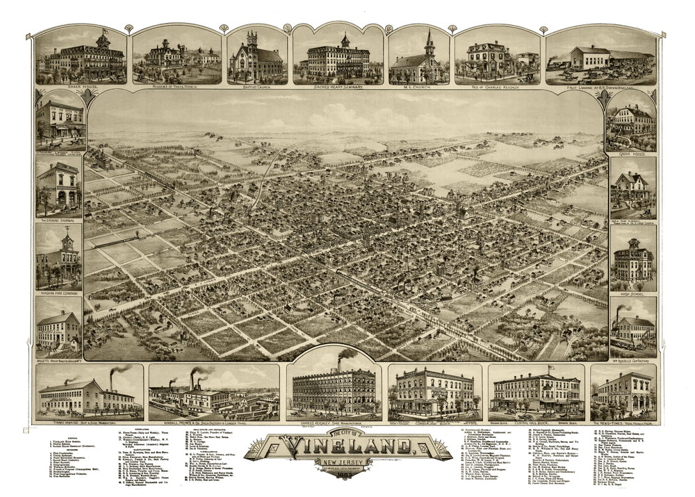 Vintage Map of Vineland, New Jersey 1885 print style example