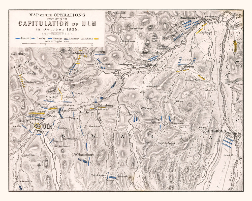 Vintage Map of the Capitulation of Ulm, 1805 print style example