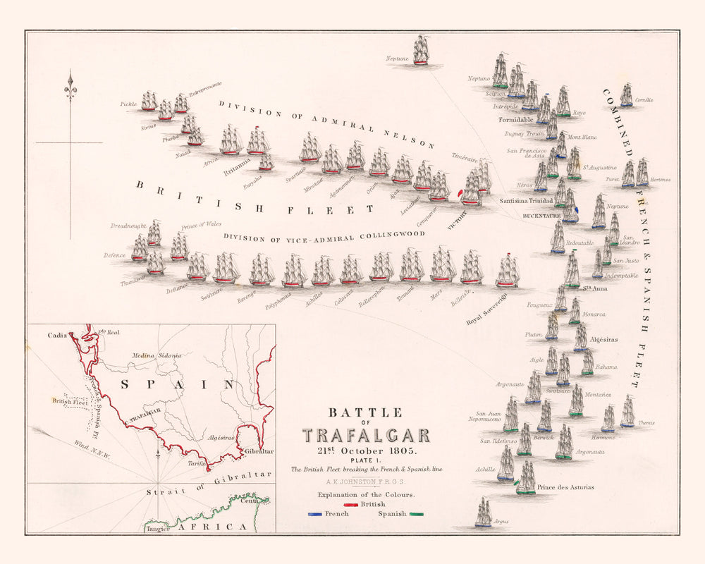 Vintage Map of the Battle of Trafalgar, 1805 print style example