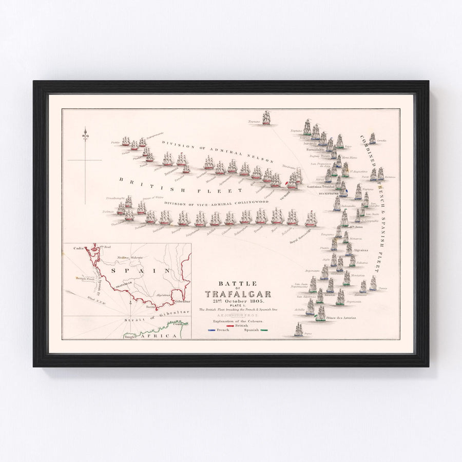 Vintage Map of the Battle of Trafalgar, 1805