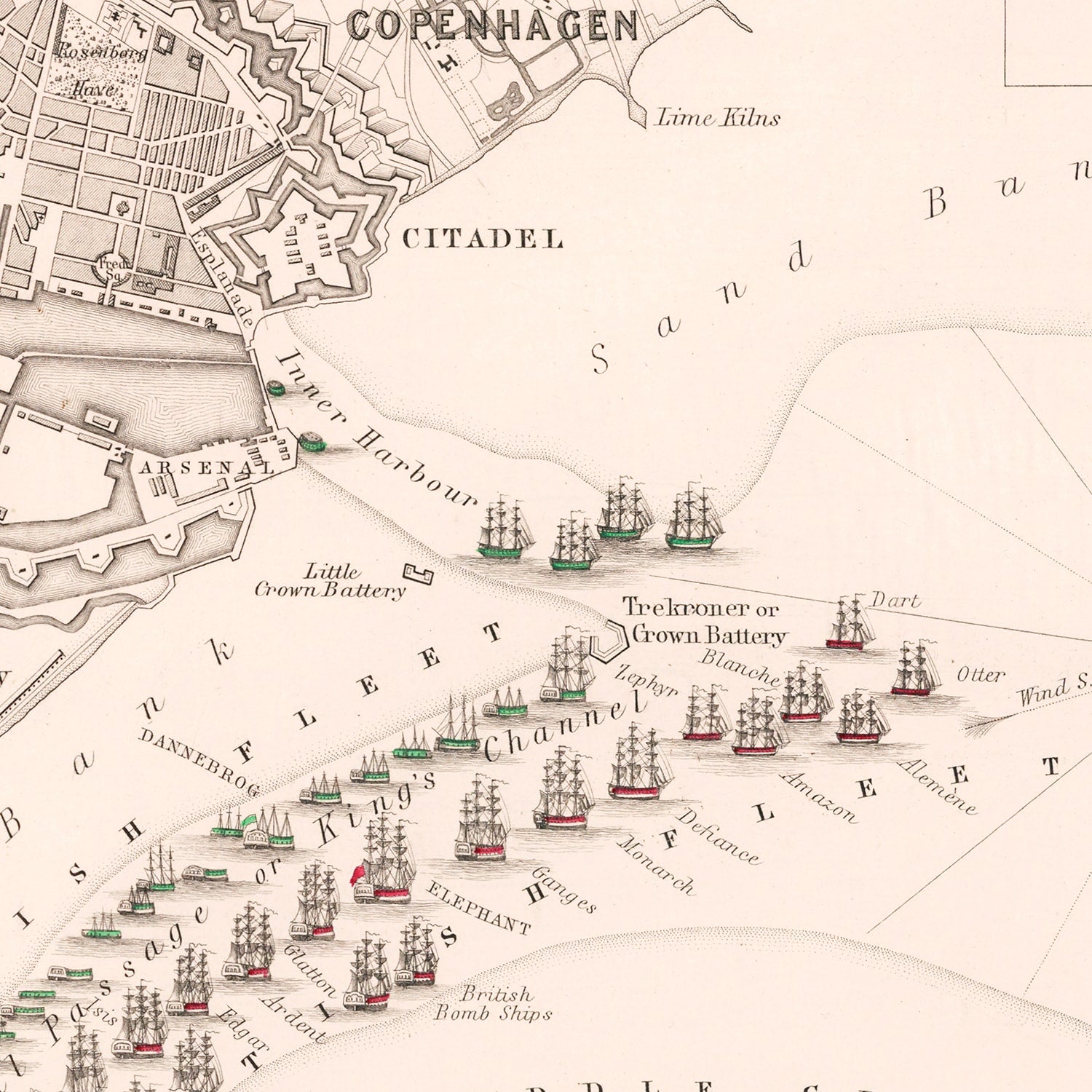 Restored historic details from the 1801 city map of Copenhagen