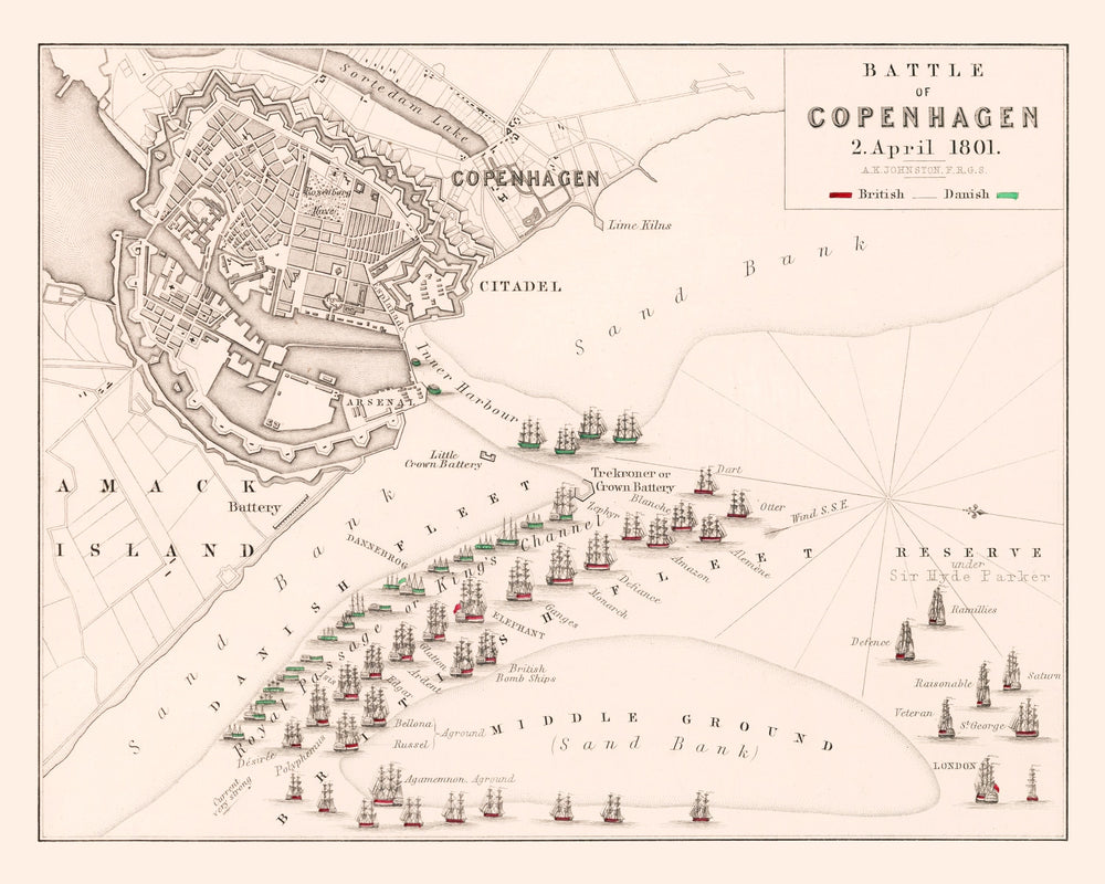 Vintage Map of the Battle of Copenhagen, 1801 print style example