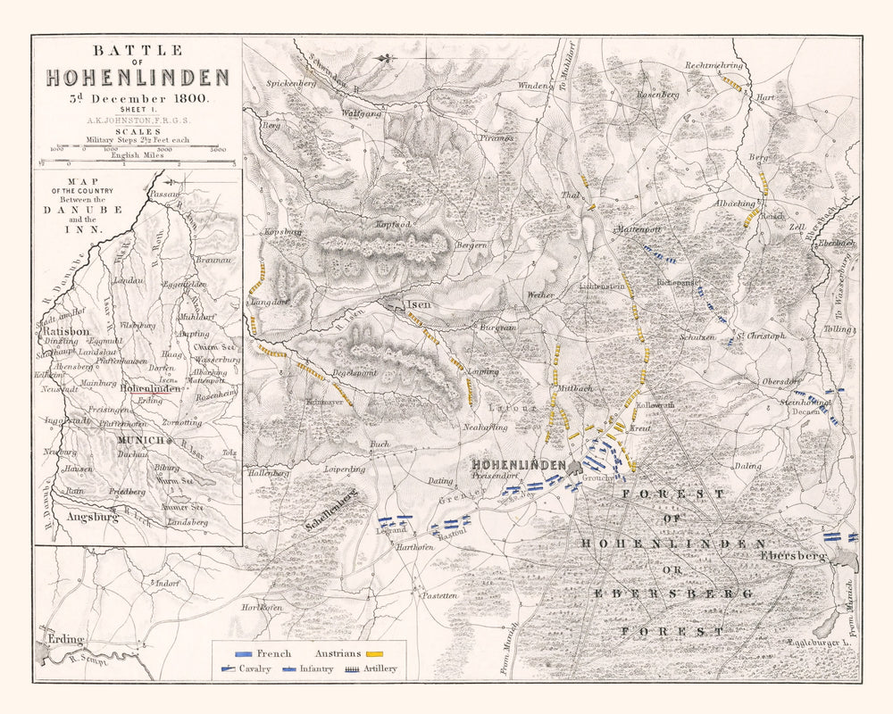 Vintage Map of the Battle of Hohenlinden, 1800 print style example