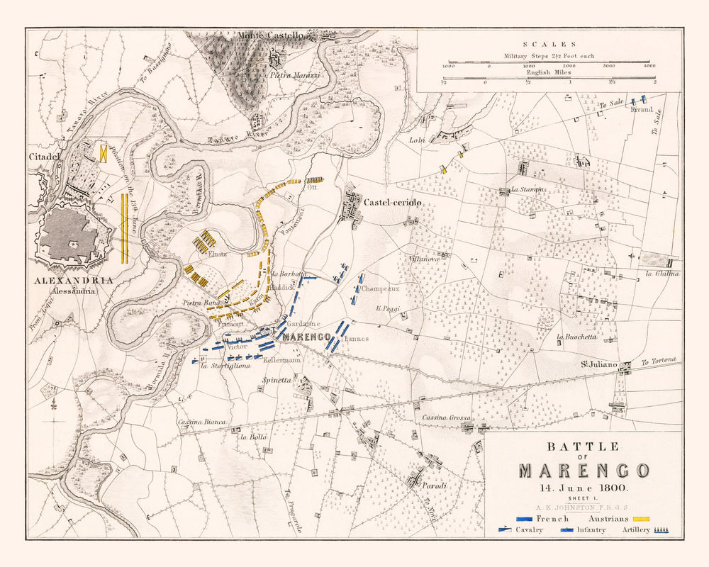 Vintage Map of the Battle of Marengo, 1800 print style example