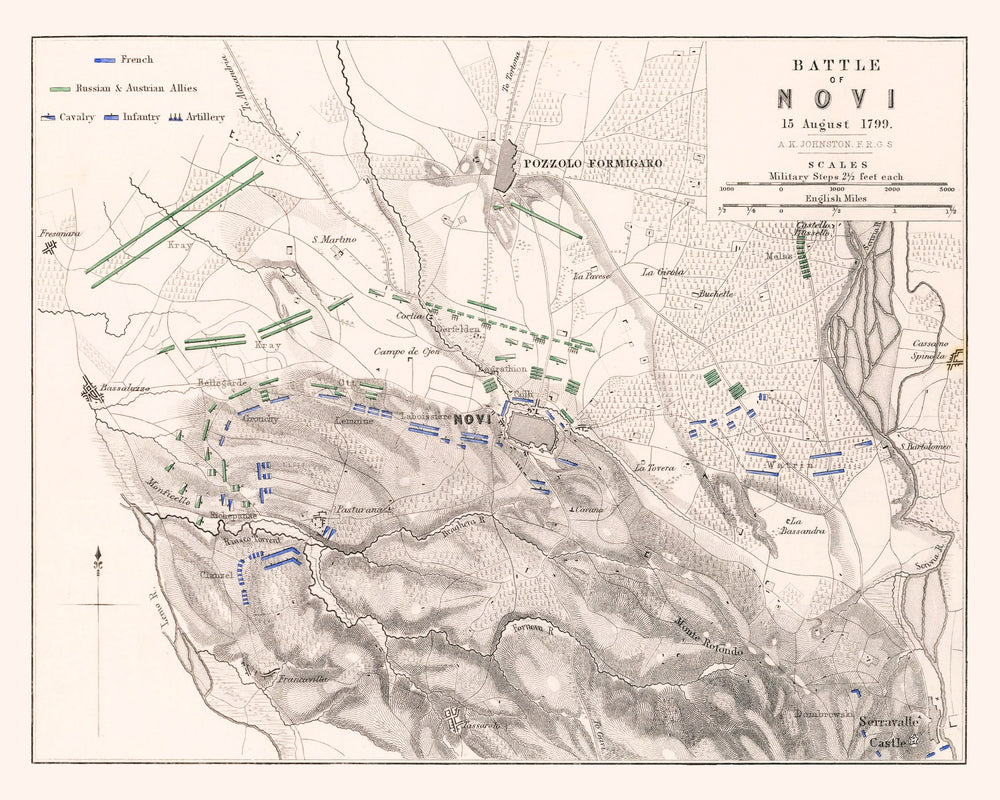 Vintage Map of the Battle of Novi, 1799 print style example
