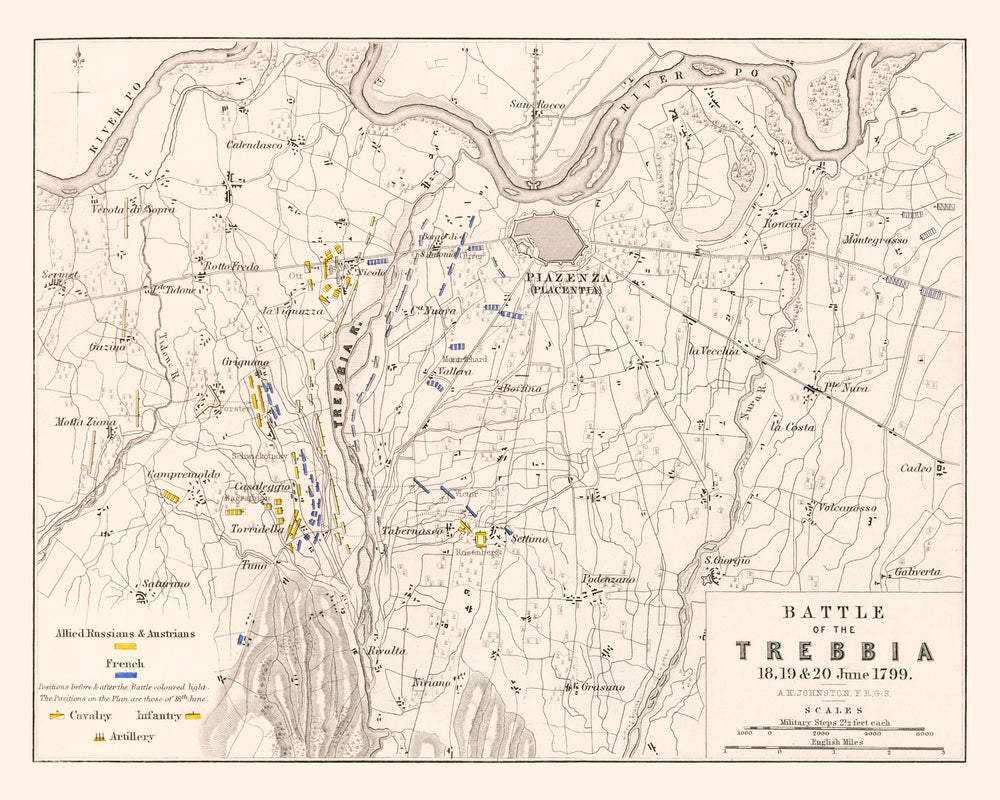 Vintage Map of the Battle of Trebbia, 1799 print style example