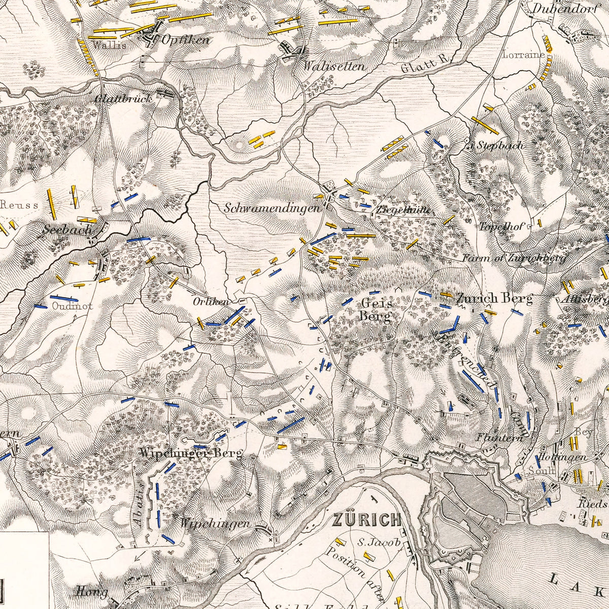 Restored historic details from the 1799 city map of Zurich