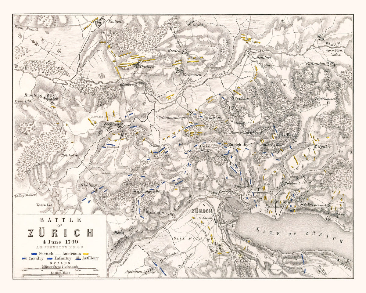 Preview of Vintage Map of the Battle of Zurich, 1799