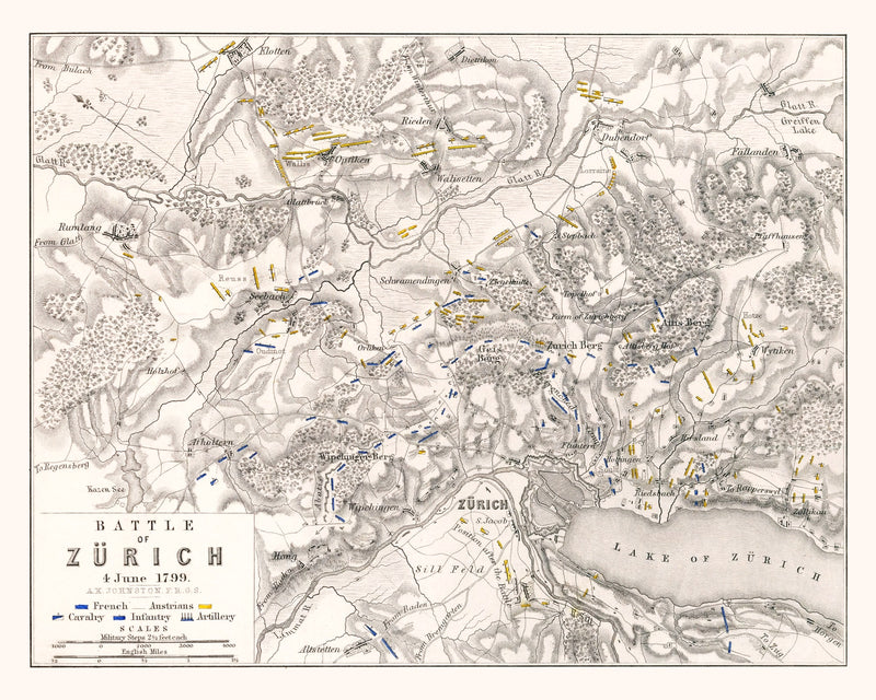 Size comparison using Vintage Map of the Battle of Zurich, 1799