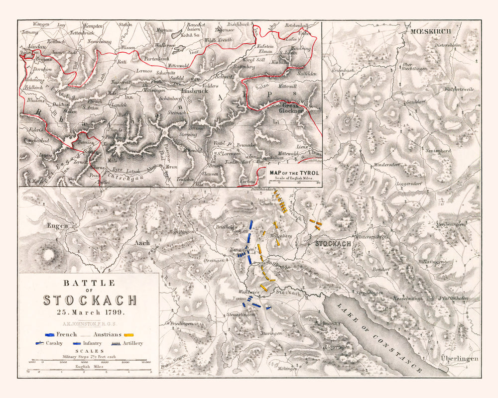 Vintage Map of the Battle of Stockach, 1799 print style example