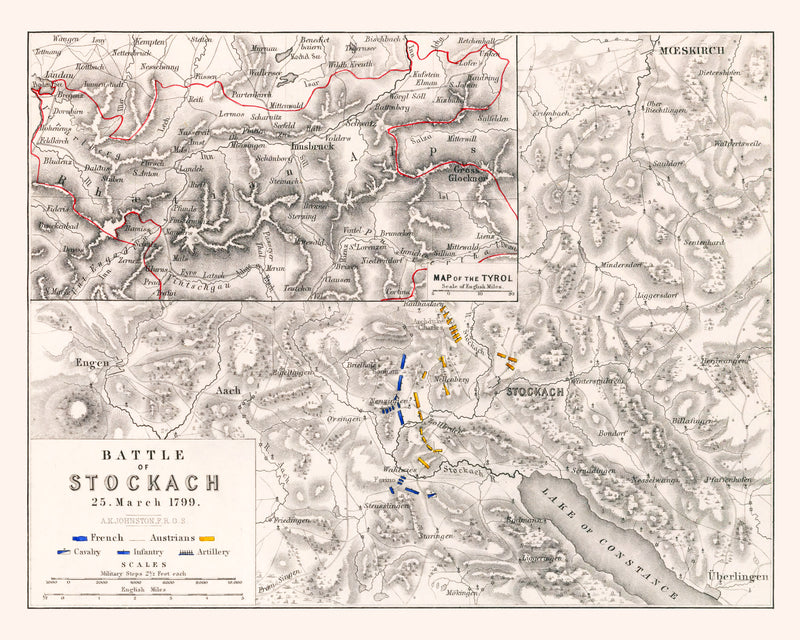 Size comparison using Vintage Map of the Battle of Stockach, 1799